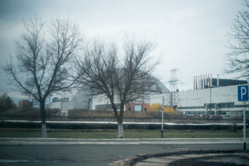 Power plant buildings in Pripyat in Chernobyl