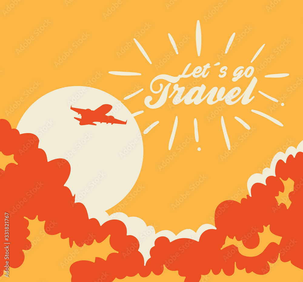 Wall mural travel poster with airplane flying vector illustration design