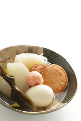 Japanese winter food, fish cake and hard boiled egg Oden 