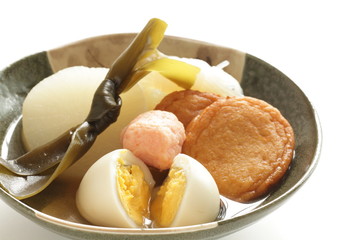 Japanese winter food, fish cake and hard boiled egg Oden 