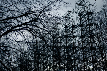 Power plant Duga in Pripyat in Chernobyl. Soviet secret radio tower for intercepting a signal