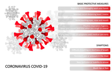 Coronavirus disease outbreak infographic. Protective measures and symptoms