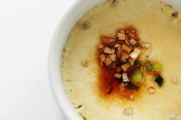 Chinese food, mince pork and steamed egg 