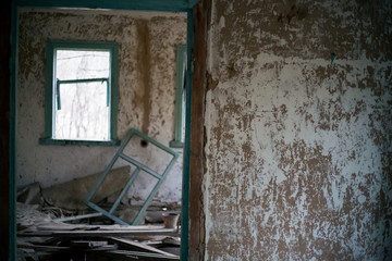 Old ruined house in Pripyat in Chernobyl