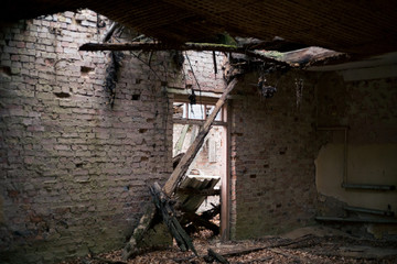 Old ruined house in Pripyat in Chernobyl