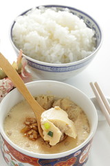 Chinese food, mince pork and steamed egg 