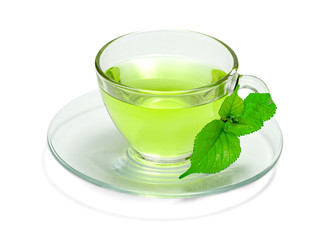 Mulberry tea with transparent cup isolated on white background ,include clipping path