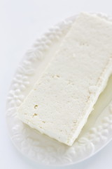 Chinese food, chopped tofu on dish for cooking image