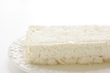 Chinese food, chopped tofu on dish for cooking image