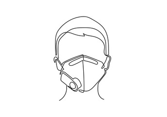 One continuous line drawing  medical face mask. Concept of coronavirus.