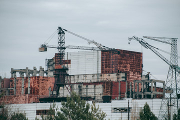 Sarcophagus over the 4th power unit of a nuclear power plant in Pripyat in Chernobyl