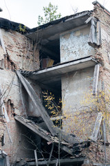 Old ruined house in Pripyat in Chernobyl
