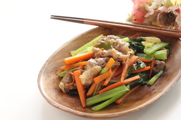 stir fried noodles with pork and vegetables