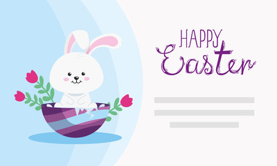 happy easter card with rabbit and egg decorated vector illustration design