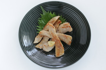 Korean food, barbecue pork neck meat and garlic grilled 