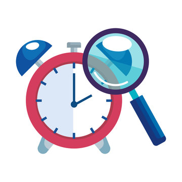 magnifying glass with alarm clock isolated icon vector illustration design