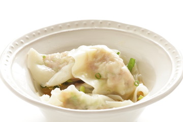 Chinese dumpling, jioazi in bowl with copy space