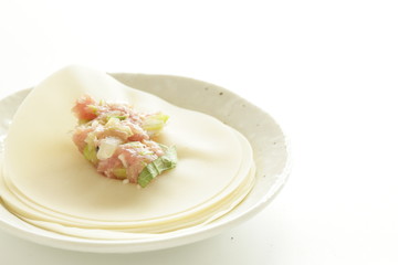 Chinese cooking, dumping fillet and dough dim sum skin