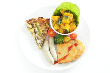 French food, shimeji mushroom and bacon quiche