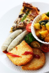 French food, shimeji mushroom and bacon quiche