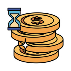 pile coins with hourglass isolated icon vector illustration design