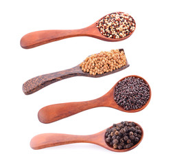 Set of ingredients in a spoon on a white background