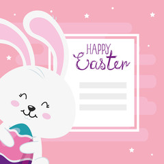 happy easter card with rabbit and egg decorated vector illustration design