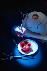 Medical students learn about brain surgery tools