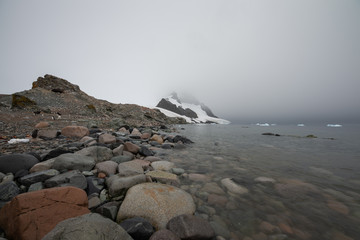 Rocky beach on Ronge Island in Antarctica