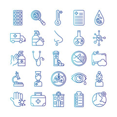 bundle of covid 19 designs, gradient line style icon vector illustration design