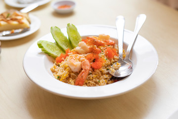 Shrimp fried rice in a Thai restaurant