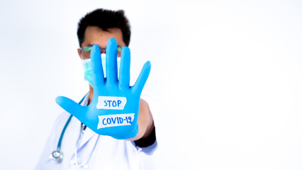 Doctor wearing glove for stop covid-19