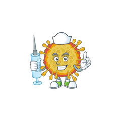 A pleasant nurse of outbreaks coronavirus mascot design style using syringe