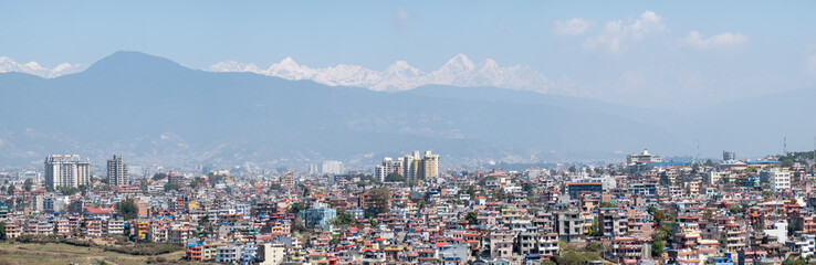 The Himalaya Mountain Range Snow Peaks Behind the City of Kathmandu Nepal
