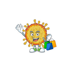 Smiley rich outbreaks coronavirus mascot design with Shopping bag