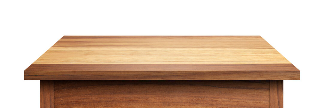 empty table made from old pine wood isolated on white background for display or product