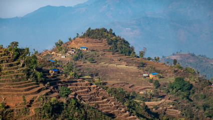 Houses Built on the Top of the hills of the Himalayan Foothills