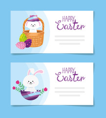 set cards of happy easter with decoration vector illustration design