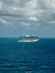 Fototapeta na wymiar Bimini, Bahamas - March 19, 2020: cruise ships on quarantine at the ocean at sunny weather