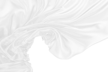 Beautiful flowing particles. White wavy shape made of small cubes. 3D rendering image.