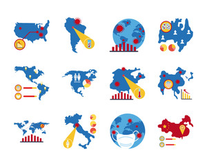 bundle of covid 19 designs, flat style icon vector illustration design