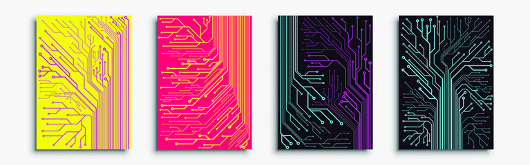 Minimal covers design. Set of four flyers. Future geometric design. Abstract circuit board can be used for invitations, posters and flyers. Vector illustration eps 10.