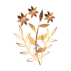 cute flower golden with branches and leafs vector illustration design