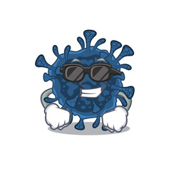 Super cool decacovirus mascot character wearing black glasses