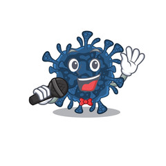Cute decacovirus sings a song with a microphone