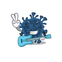 Supper cool decacovirus cartoon playing a guitar