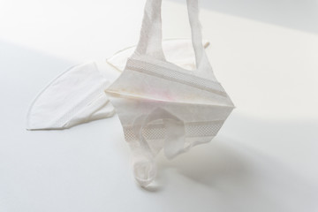 The mask that has been used, Used mask, old facemask.