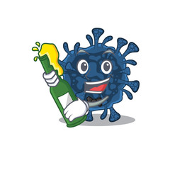 Decacovirus with bottle of beer mascot cartoon style