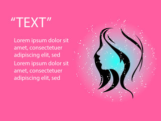long hair style icon, logo women face on pink background, vector