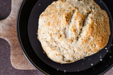 healthy homemade food,  preparing herbs and sesame bread